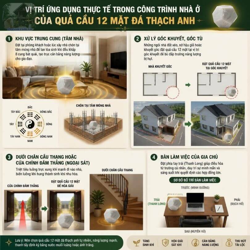 Vị trí đặt quả cầu 12 mặt đá thạch anh trắng để mang lại hiệu quả phong thủy tốt nhất Vị trí đặt quả cầu 12 mặt đá thạch anh trắng để mang lại hiệu quả phong thủy tốt nhất