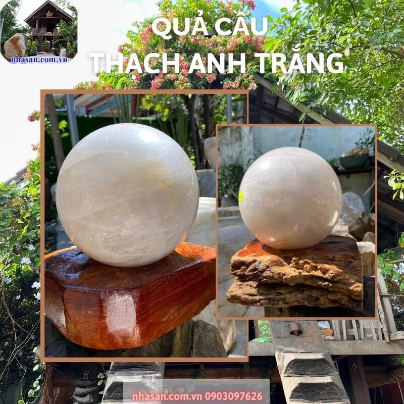 Quả cầu đá trắng thạch anh là vật phẩm phong thủy mang vẻ đẹp sang trọng, tinh tế Quả cầu đá trắng thạch anh là vật phẩm phong thủy mang vẻ đẹp sang trọng, tinh tế