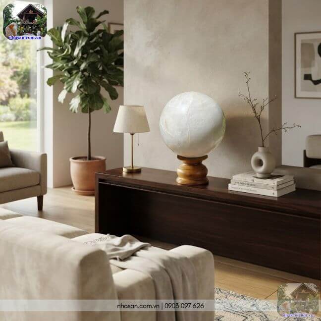 Gợi ý bài trí quả cầu thạch anh trắng phong thủy trong không gian phòng khách hiện đại. Gợi ý bài trí quả cầu thạch anh trắng phong thủy trong không gian phòng khách hiện đại.