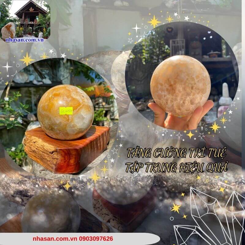 Quả cầu thạch anh bông vàng tượng trưng cho sự giàu có, phú quý và thịnh vượng Quả cầu thạch anh bông vàng tượng trưng cho sự giàu có, phú quý và thịnh vượng