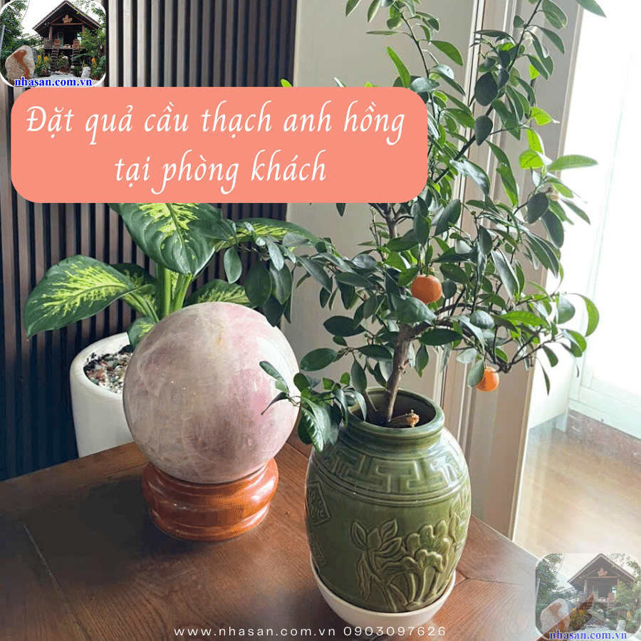 Quả cầu đá thạch anh hồng đặt phòng khách Quả cầu đá thạch anh hồng đặt phòng khách