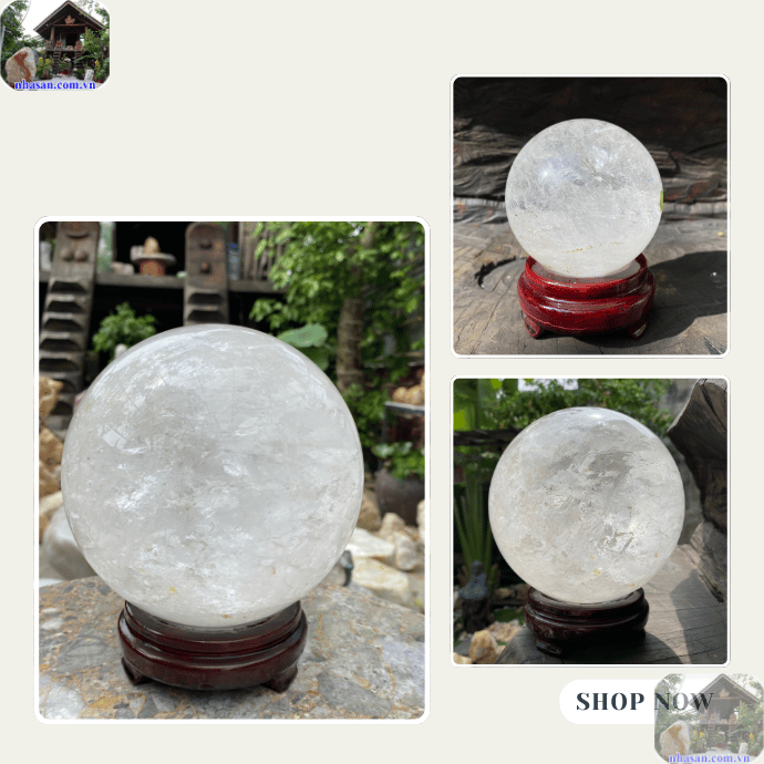 Quả cầu thạch anh trắng được xem là vật phẩm mang lại nhiều may mắn Quả cầu thạch anh trắng được xem là vật phẩm mang lại nhiều may mắn