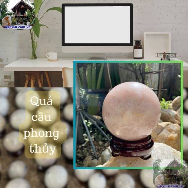 Quả cầu đá thạch anh hồng để bàn làm việc cao cấp Quả cầu đá thạch anh hồng để bàn làm việc cao cấp