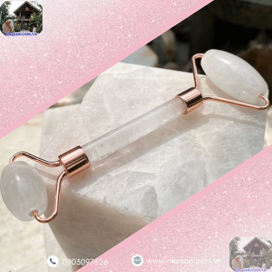 Cây lăn mặt đá thạch anh trắng (Clear Quartz Roller) Cây lăn mặt đá thạch anh trắng (Clear Quartz Roller)