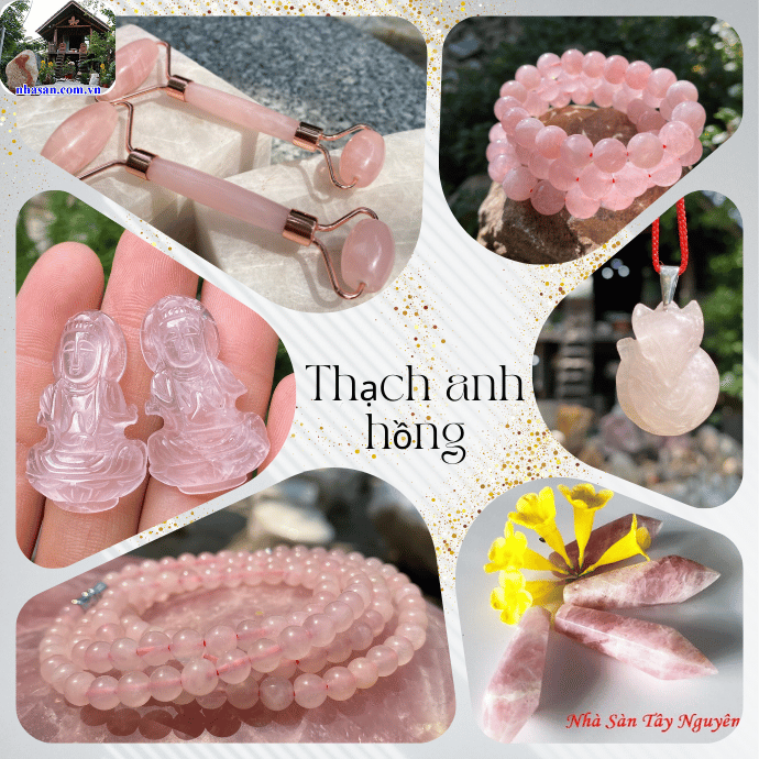 Trang sức từ đá thạch anh hồng tự nhiên Trang sức từ đá thạch anh hồng tự nhiên