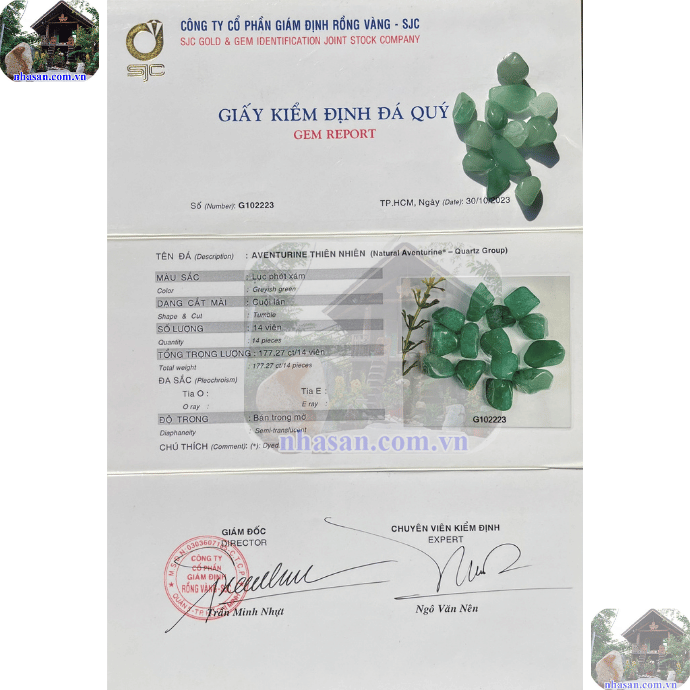 Thạch anh xanh Aventurine được Nhà Sàn giám định chất lượng 100% đá thiên nhiên Thạch anh xanh Aventurine được Nhà Sàn giám định chất lượng 100% đá thiên nhiên