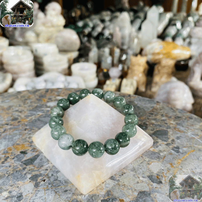 Vòng tay đấ thạch anh tóc xanh tự nhiên Vòng tay đấ thạch anh tóc xanh tự nhiên