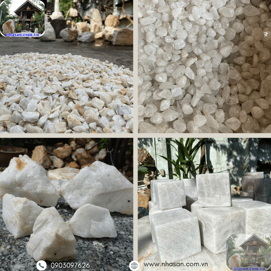 Đá thạch anh trắng đục trắng sữa thô vụn còn được dùng để rải nền trấn trạch Đá thạch anh trắng đục trắng sữa thô vụn còn được dùng để rải nền trấn trạch
