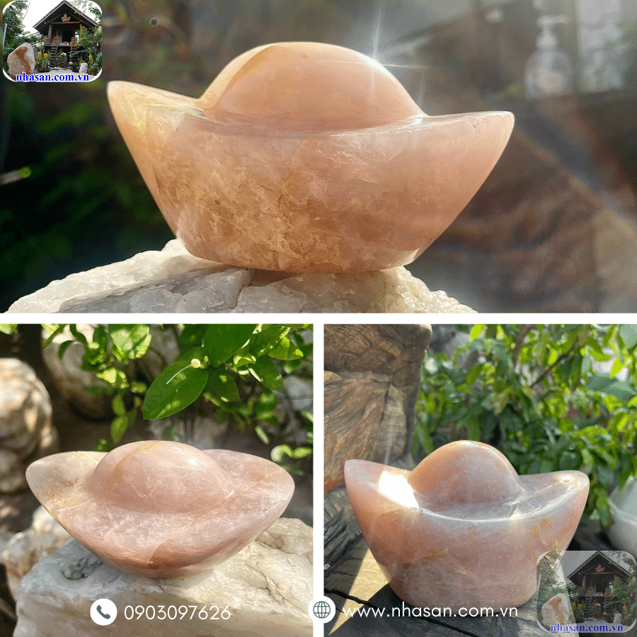 Thỏi vàng bằng đá thạch anh hồng tự nhiên Thỏi vàng bằng đá thạch anh hồng tự nhiên