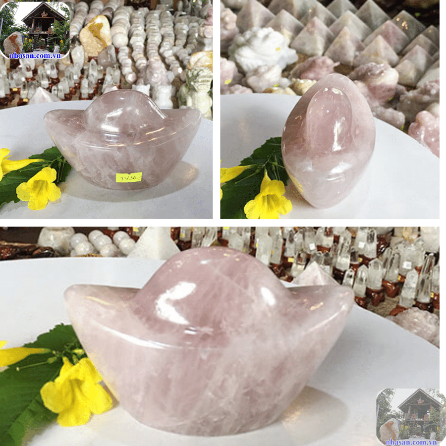 Thỏi vàng kim nguyên bảo đá thạch anh hồng Thỏi vàng kim nguyên bảo đá thạch anh hồng