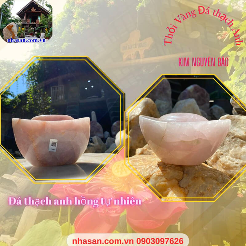 Thỏi vàng kim nguyên bảo đá thạch anh hồng Thỏi vàng kim nguyên bảo đá thạch anh hồng