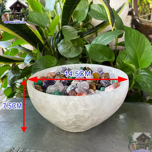 Bát đá thạch anh trắng 0.9kg-14.5cm B14