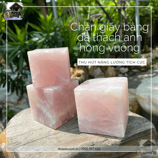 Chặn giấy bằng đá thạch anh hồng vuông, món đồ nhỏ, năng lượng lớn