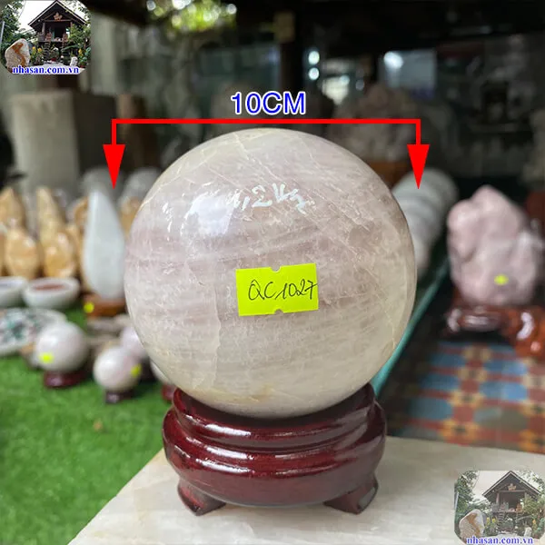 Quả cầu thạch anh hồng 10cm-1.23kg-QC1027