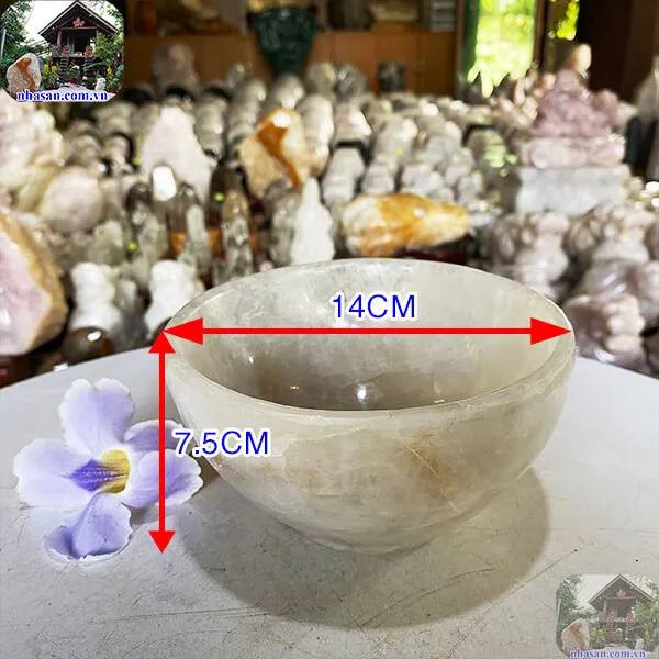 Bát đá thạch anh trắng 0.9kg-14cm B13