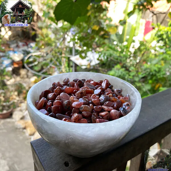 Bát đá thạch anh trắng 0.9kg-14cm B13