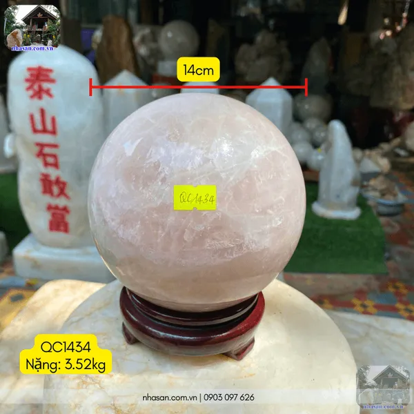 Quả cầu thạch anh hồng QC1434 - 3.52kg - 14cm 