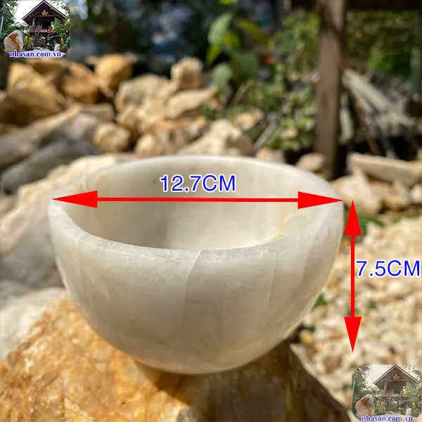 Bát đá thạch anh trắng 840gr-12.7cm B52