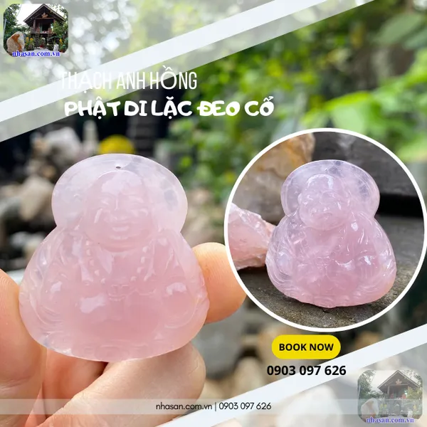 Mặt dây chuyền phật di lặc đeo cổ thạch anh hồng nặng 26gr, kích thước 3.7x4.1cm MP29
