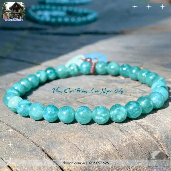 Vòng tay cao băng lam ngọc 6ly mix charm đồng điếu và lá ngọc tinh tế