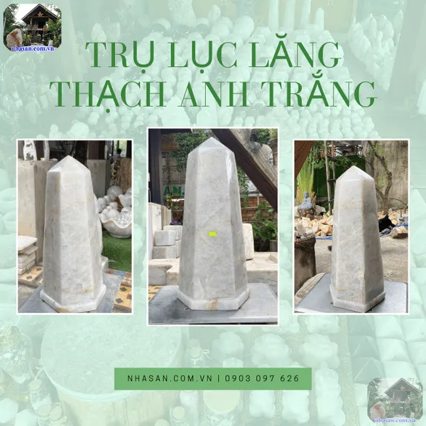 Trụ lục lăng thạch anh trắng nặng 37.4kg, cao 54.5cm x ngang 23cm - T720 