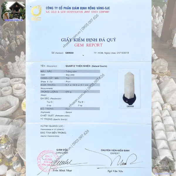 Trụ lục lăng thạch anh trắng nặng 37.4kg, cao 54.5cm x ngang 23cm - T720 
