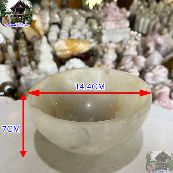 Bát đá thạch anh trắng 1kg-14.4cm B22