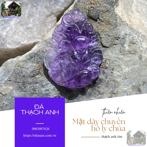 Mặt dây chuyền hồ ly chúa thạch anh tím nặng 3gr, cao 2.7cm x ngang 2cm - MDC21