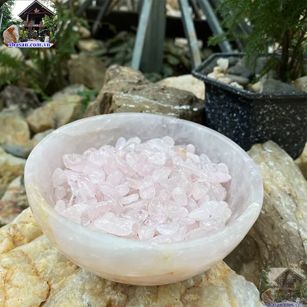 Bát đá thạch anh hồng 0.9kg-14.5cm B18