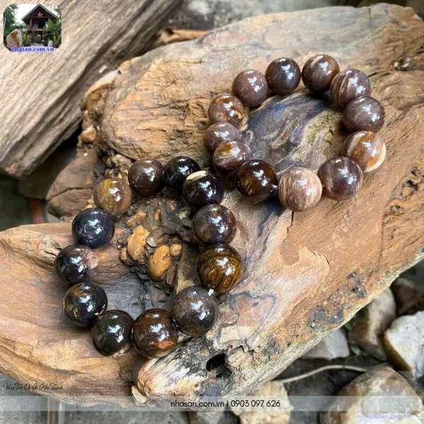 Vòng tay đá gỗ hóa thạch 19ly