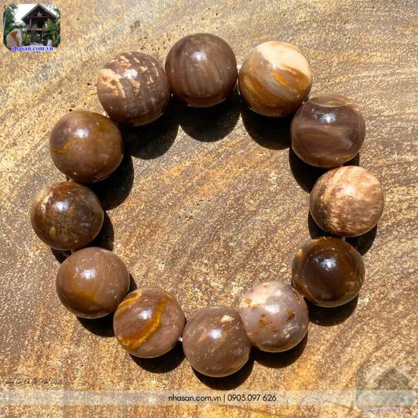 Vòng tay đá gỗ hóa thạch 19ly