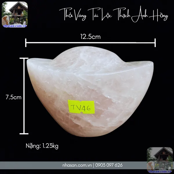 Thỏi vàng tài lộc thạch anh hồng nặng 1.23kg, dài 12.5cm x rộng 9cm x cao 7.5cm - TV46
