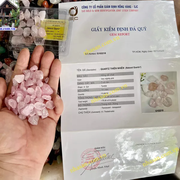 Đá thạch anh vụn hồng mài bóng