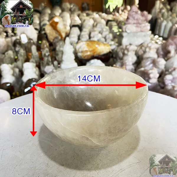 Bát đá thạch anh trắng 1.04kg-14cm B15
