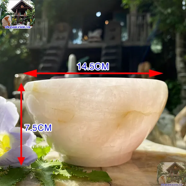 Bát đá thạch anh hồng 1.02kg-14.5cm B47