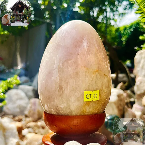 Trứng đá thạch anh hồng 2.2kg - biểu tượng của sự viên mãn, tròn đầy