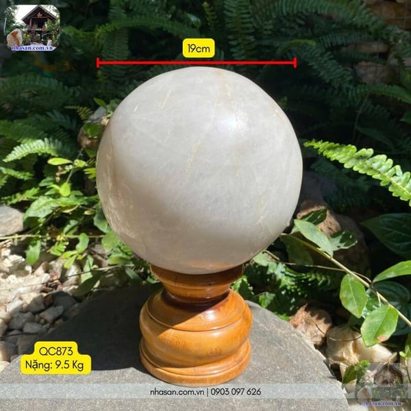 Quả cầu phong thủy đá thạch anh tự nhiên QC873 -19cm-9.5kg