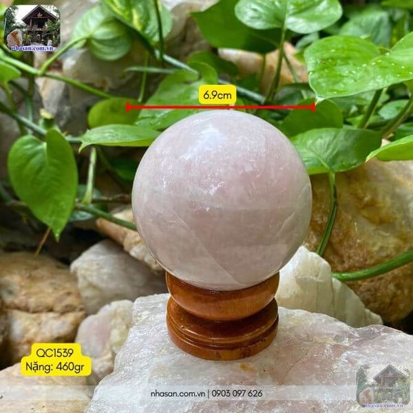 Bi cầu thạch anh hồng 460gr - 6.9cm - QC1539