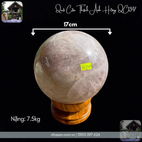 Quả cầu thạch anh hồng QC1347 - 7.5kg - 17cm
