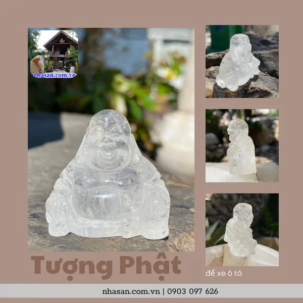 Tượng Phật để xe ô tô thạch anh nặng 30gr, cao 4.7cm x ngang 3.7cm x dày 1.8cm - TP16