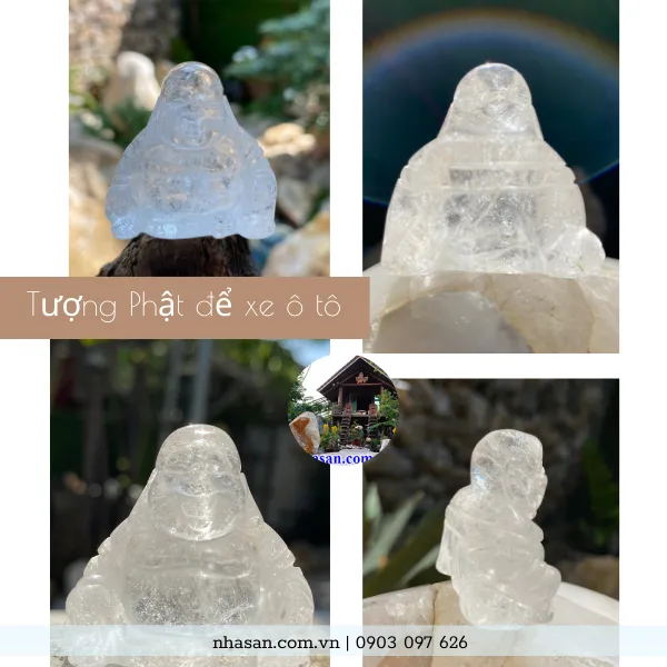 Tượng Phật để xe ô tô thạch anh nặng 30gr, cao 4.7cm x ngang 3.7cm x dày 1.8cm - TP16