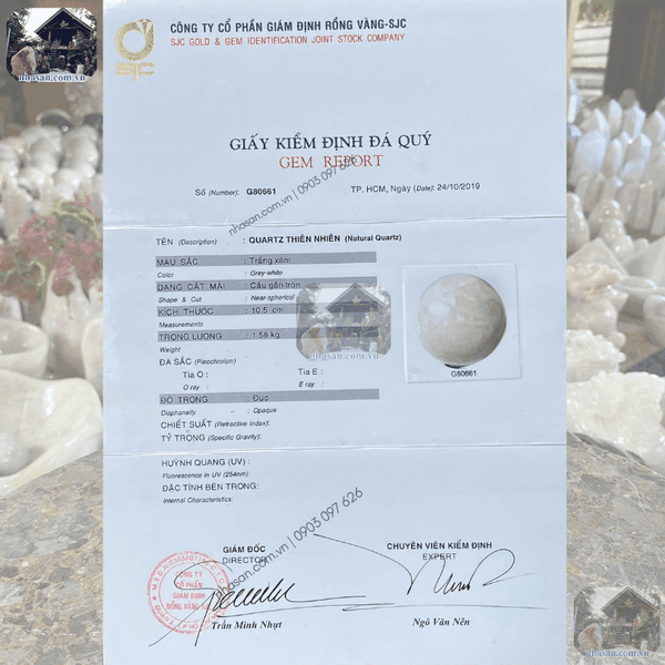 Bi cầu thạch anh trắng QC1545 - 440gr - 6.8cm