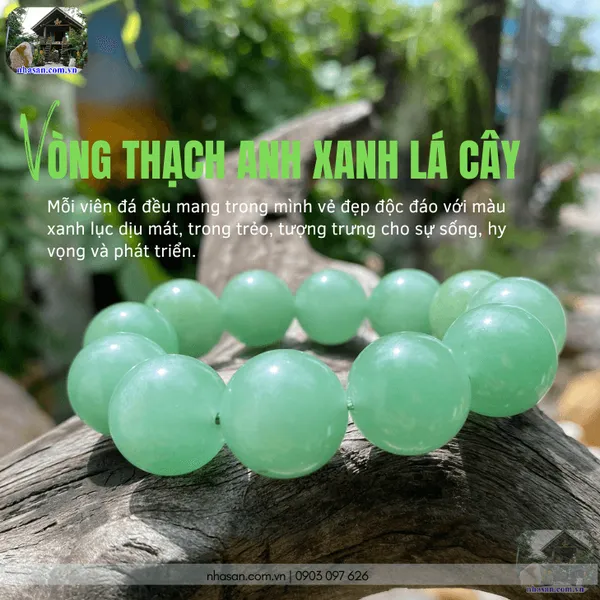 Vòng thạch anh xanh lá cây 18ly năng lượng tích cực, may mắn bất tận