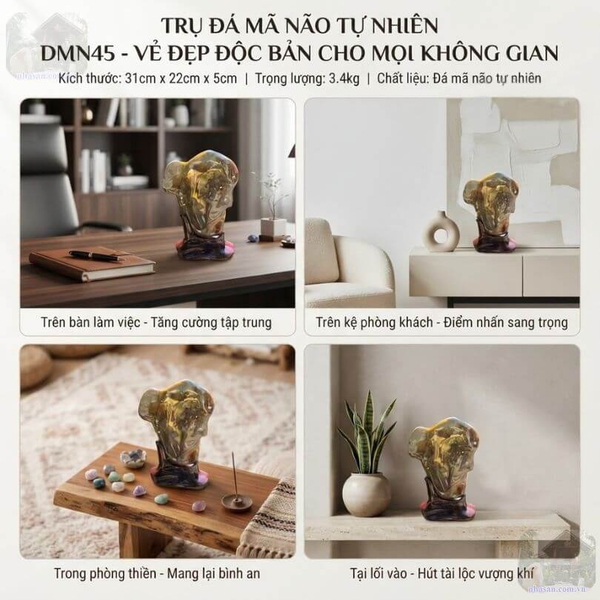 Trụ đá mã não tự nhiên DMN45 - 3.4kg bản hòa ca của màu sắc và thời gian