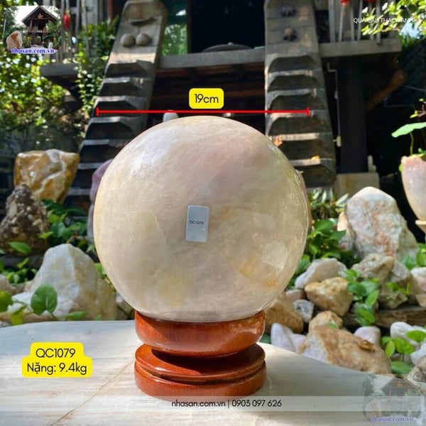 Quả cầu thạch anh hồng 9.4kg - 19cm - QC1079