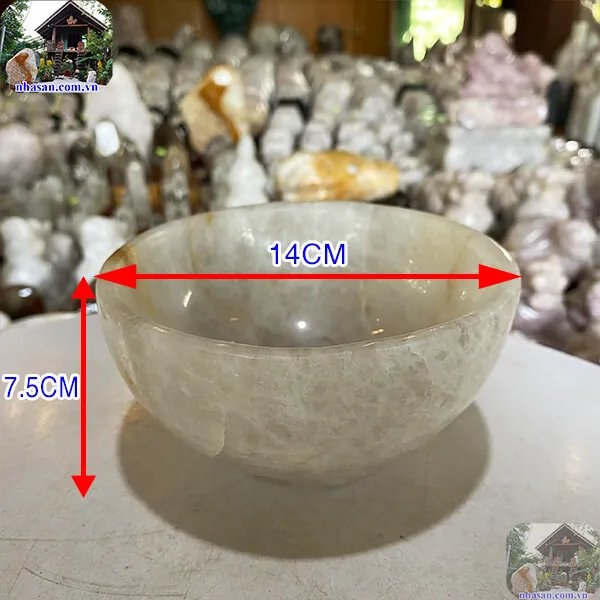 Bát đá thạch anh trắng 1.08kg-14cm B21