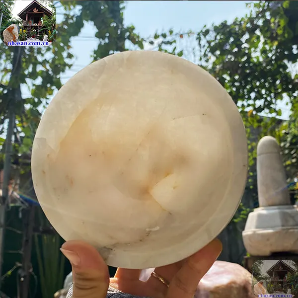 Bát đá thạch anh trắng 860gr-13cm B58
