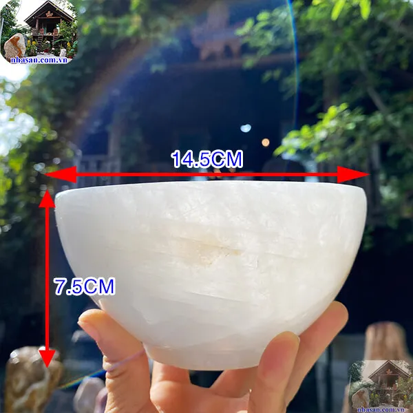 Bát đá thạch anh trắng 0.98kg-14.5cm B27