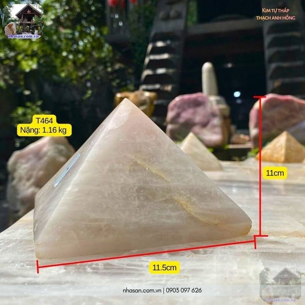 Kim tự tháp đá thạch anh hồng 1.16kg, cao 11cm x ngang 11.5cm - T464