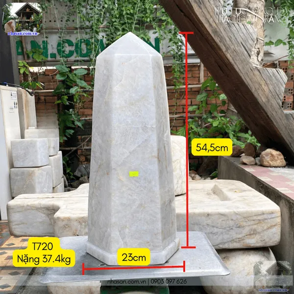 Trụ lục lăng thạch anh trắng nặng 37.4kg, cao 54.5cm x ngang 23cm - T720 